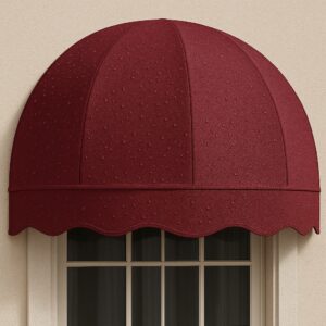 Bordo renkte su geçirmez kumaştan üretilmiş karpuz tente, otel penceresi üzerinde kare format ürün görseli