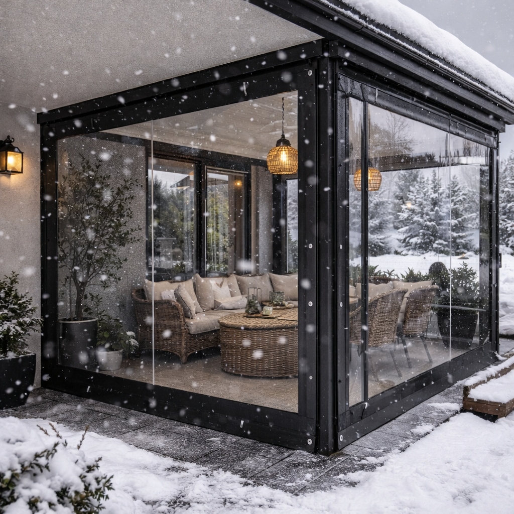 Seffaf Branda Balkon Kapama Perdesi Siyah